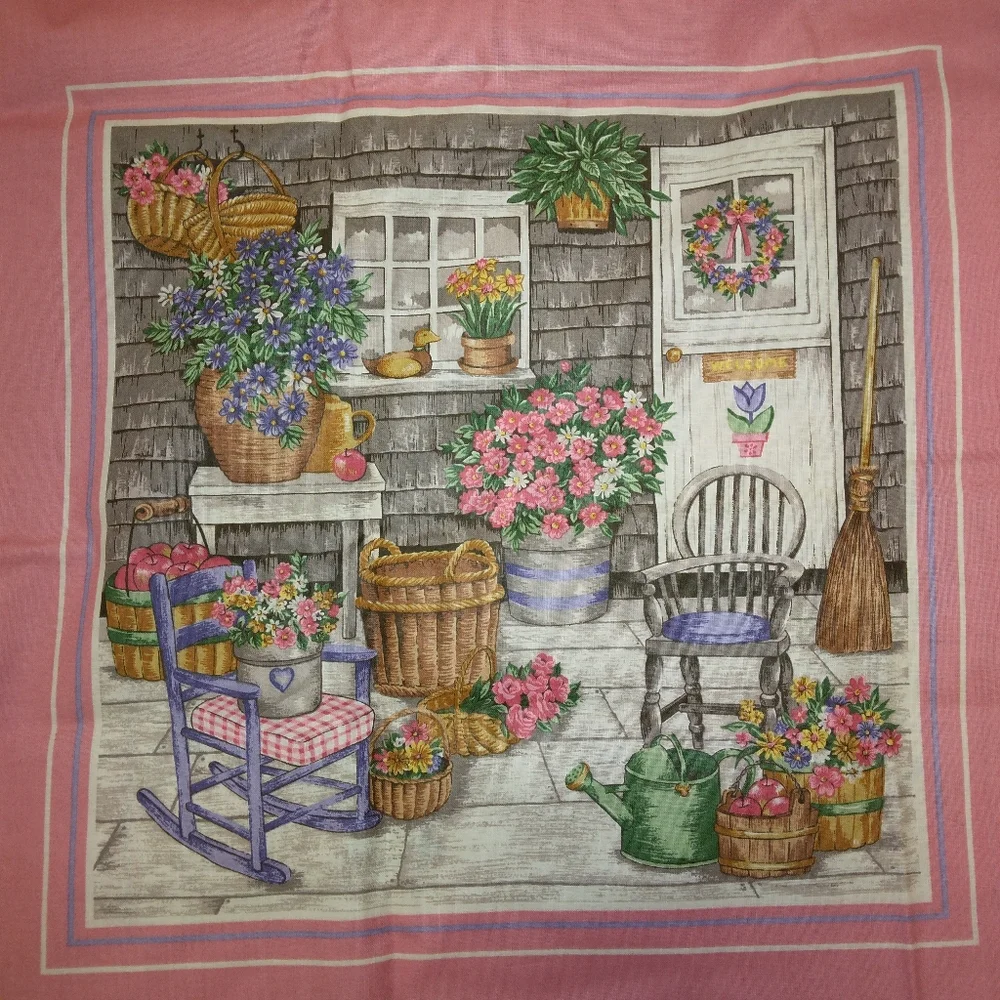 FABRIC PILLOW PANELS Cranston Print Works Charming Cottage Porch Scene, 4